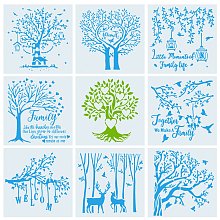 GORGECRAFT 9Pcs Tree Stencils Branches Birds Deer Painting Templates Stencils Reusable Pattern Stencils Tree with Heart for Painting on Wood Fabric Card Making Crafts, 11.8x11.8 Inch