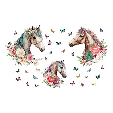 SUPERDANT Horses Wall Stickers Farm Animal Stickers Decal Watercolor Butterfly Flower Stickers Vinyl Art Decor for Living Room Kids Bedroom Nursery Farmhouse Office Wall Decor Gift