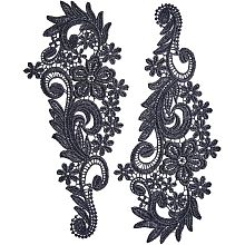 GORGECRAFT 3 Pair Black Lace Fabric Patches Flower Trim Applique Embroidered Floral Appliques Sew on Polyester Ornament Accessories for Wedding Dress Hat Bag Jeans Shoes Clothes Crafts Accessories