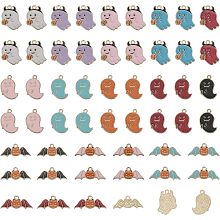 CHGCRAFT 56Pcs 14 Styles Halloween Theme Ghost Bat Alloy Enamel Pendants for Bracelet Necklace DIY Craft Jewelry Making, Mixed Color