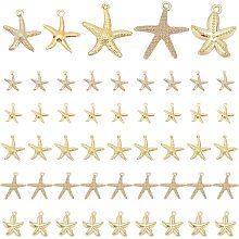 PandaHall Elite 50pcs Metal Starfish Pendants, 5 Styles Sea Star Fish Charms Ocean Theme Charms Golden Sea Animal Pendans for Summer Hawaii Necklace Bracelet Earring Jewelry Making