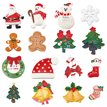 SUNNYCLUE Christmas Cabochons Flatback Christmas Resin Embellishments Santa Claus Snowman Jingle Bells for Christmas Decorations Gingerbread Scrapbooking Snowman Xmas Gift Box Decor