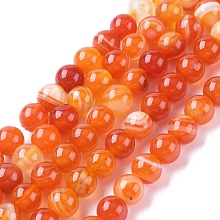 Honeyhandy Natural Striped Agate/Banded Agate Beads Strands, Dyed & Heated, Round, Coral, 8mm, Hole: 1.2mm, about 47pcs/strand, 14.96 inch(38cm)