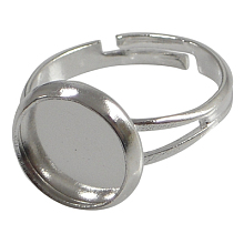 Honeyhandy Adjustable Brass Ring Components, Pad Finger Rings, Silver Color Plated, Tray Inner diameter: 12mm, 17mm