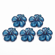 Honeyhandy 3D Printed Acrylic Pendants, Flower, Steel Blue, 36.5x39x6mm, Hole: 1.6mm