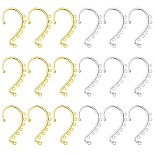 20Pcs 2 Colors Alloy Ear Cuff Findings, with 7 Loops, Ear Wrap Earring Hooks for Non Piercing Earring Making, Golden & Silver, 58x35x2mm, Hole: 2.5mm, 10Pcs/color