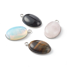 Honeyhandy Natural & Synthetic Gemstone Pendants, with 304 Stainless Steel Findings, Oval, 30.5x19x7mm, Hole: 3mm