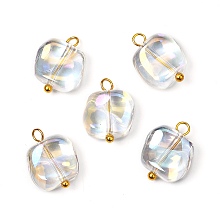 Honeyhandy Electroplate Glass Pendants, with Brass Ball Head pins, Square, Clear AB, 15x12x5.5mm, Hole: 2mm