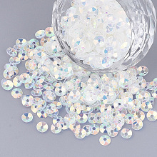 Honeyhandy Ornament Accessories, PVC Plastic Paillette/Sequins Beads, Faceted, Flat Round, Clear AB, 4.5x1.2mm, Hole: 1.2mm, about 3200pcs/bag