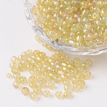 Honeyhandy 6/0 Transparent Rainbow Colours Round Glass Seed Beads, Pale Goldenrod, Size: about 4mm in diameter, hole:1.5mm, about 495pcs/50g