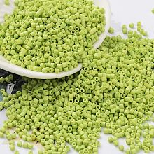 Baking Paint Glass Seed Beads, Cylinder, Yellow Green, 2x1.5mm, Hole: 1mm, about 5599pcs/50g