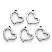 Honeyhandy 304 Stainless Steel Charms, Laser Cut, Heart, Stainless Steel Color, 13x12x1mm, Hole: 1mm