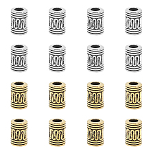 SUPERFINDINGS Tibetan Style Alloy Beads, Lead Free & Nickel Free & Cadmium Free, Column, Antique Silver & Antique Golden, 10x7mm, Hole: 4mm; 2 colors, 60pcs/color, 120pcs/box