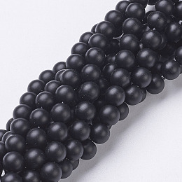 Arricraft Natural Black Agate Beads Strands, Grade A, Frosted, Round, Dyed & Heated, 6mm, Hole: 1mm, about 63pcs/strand, 15.5 inches