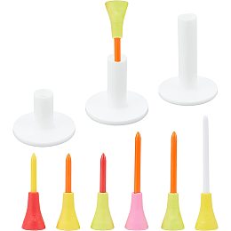 CHGCRAFT 12Pcs 3Size Mixed Colors Plastic Golf Tees Golf with 3pcs Rubber Tee Holder for Driving Range Golf Practice Mat Indoor Outdoor Height 56-86mm