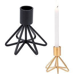 GORGECRAFT 2PCS Geometric Wire Taper Candle Holders Golden Black Metal Candlestick Decorative for Wedding, Dinning, Party, Fits 3/4 inch Thick Candle&Led Candles