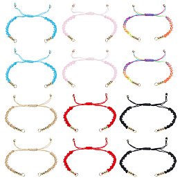 NBEADS 12 Pcs 6 Colors Half Finished Braided Nylon Thread Bracelets, Adjustable Wave Rope Thread Bracelet Slider Friendship Bracelet with Jump Rings for Jewelry Making DIY Findings, 6.2~11.2” Long