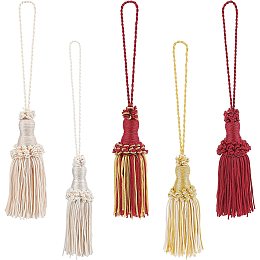 BENECREAT 5Pcs Handmade Charm Tassels, 5 Colors Handmade Tassel Craft 6.7" Long with Tether and Wood Inner Core for Purse, Backpack, Car Ornament