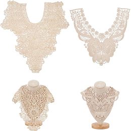 BENECREAT 2Pcs 2 Styles Lace Collar, Beige Cut-Out Fake Collar, Removable Lace Collar Trim for DIY Lace Accessories Embroidered Applique Garment Bra Trim