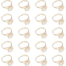 CHGCRAFT 20Pcs Adjustable Brass Ring Setting Open Cuff Ring Findings Oval Cabochon Filigree Bezel Tray Blank for DIY Ring Jewelry Making Wedding Birthday Gift