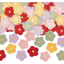 FINGERINSPIRE 100 PCS 5 Colors Crochet Flowers Applique 1inch Sewing Flowers Cloth Patches Handmade Knitted Flowers Patches Crocheted Floral Costume Accessories for Clothing Repair DIY Craft Decor