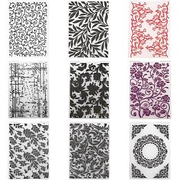 GLOBLELAND 9Pcs 9 Styles Embossing Folders Concave Convex Embossing Stencils Plastic Embossing Folders Photo Templates for Handcraft Photo Album Decoration Scrapbooking Album Craft