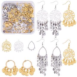 DIY Chandelier Earring Making Kit, Including Brass Hoop Earring Findings, Alloy Link & Pendants, Teardrop & Flat Round Stainless Steel Curb Chain & Links Connectors, Iron Earring Hooks, Platinum & Golden