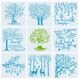 GORGECRAFT 9Pcs Tree Stencils Branches Birds Deer Painting Templates Stencils Reusable Pattern Stencils Tree with Heart for Painting on Wood Fabric Card Making Crafts, 11.8x11.8 Inch