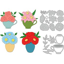 GLOBLELAND Tea Cup Metal Die Cuts 4 Different Patterns Flower Border Cutting Dies Cut Stencils for Scrapbooking Cutting Dies DIY Album Card Making Decor Craft Photo Album Decorative Embossing