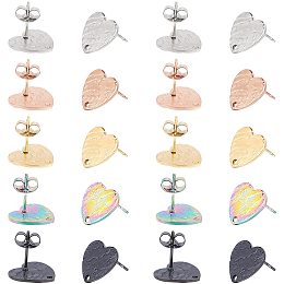 UNICRAFTALE 30pcs 5 Colors Heart Shape with Textured Valentines Day Heart Shape Earrings Hypoallergenic Earrings with Ear Nuts and Hole for Jewelry Making 0.8mm Pin