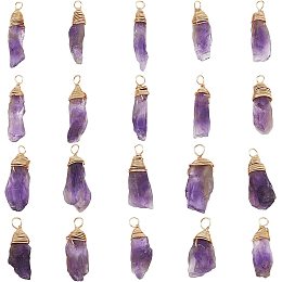 FINGERINSPIRE 20 Pcs Natural Amethyst Crystal Pendant Real 18K Gold Plated Wire Wrapped Amethyst Crystal Gemstone Pendant Without Chain Irregular Natural Gemstone Pendant for Jewelry Making