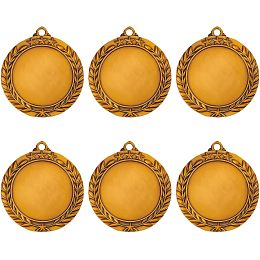 FINGERINSPIRE 6pcs Blank Award Medals 1.7 inch Flat Round Golden Medal with Wheat Pattern Antique Golden Medals Award Gift Make Your Own Medals Alloy Medals Pendant for Competitions Sports Meeting