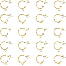 20Pcs Stainless Steel Half Hoop Earrings Curved Hooks Ear Golden Charms Wires Round Stud with Horizontal Loops for Women DIY Jewelry Dangle Earring Making