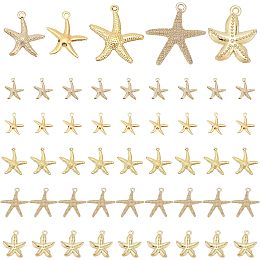 PandaHall Elite 50pcs Metal Starfish Pendants, 5 Styles Sea Star Fish Charms Ocean Theme Charms Golden Sea Animal Pendans for Summer Hawaii Necklace Bracelet Earring Jewelry Making