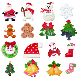 SUNNYCLUE Christmas Cabochons Flatback Christmas Resin Embellishments Santa Claus Snowman Jingle Bells for Christmas Decorations Gingerbread Scrapbooking Snowman Xmas Gift Box Decor