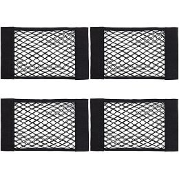 OLYCRAFT 4Pcs Black Universal Mesh Cargo Net Polyester Seat Back Net Bag Car Seat Mesh Organiser Elastic Small Automotive Cargo Net Pocket Wall Sticker Organizer for Car Accessories 15.7x9.8x0.2inch