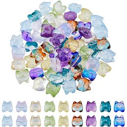 SUPERFINDINGS 144Pcs 9 Colors Bear Print Loose Beads Transparent Glass Colorful Spacer Beads Crystal Spray Painted Bulk Beads Charms for Bracelets Necklaces Jewelry Making DIY