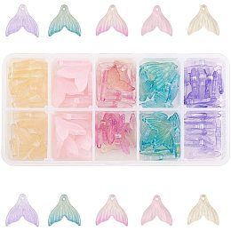 PandaHall Elite 100Pcs Transparent Spray Painted Glass Crystal Pendants Mermaid Fishtail for Jewelry Making DIY Crafts Accessories, 19x19.5mm