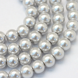 Baking Painted Pearlized Glass Pearl Round Bead Strands, Light Grey, 10~11mm, Hole: 1.5mm; about 85pcs/strand, 31.4 inches1.5mm