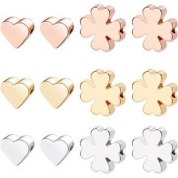 BENECREAT 30PCS 2 Shapes Brass Spacer Beads 3 Mixed Color Heart Beads Clover Beads for Bracelet Necklace DIY Jewelry Making