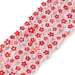 Handmade Millefiori Glass Bead Strands, Flower, Red, 3.7~5.6x2.6mm, Hole: 1mm, about 88~110pcs/Strand, 15.75''(40cm)