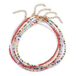 Honeyhandy Mixed Styles Round Glass Seed Beaded Necklaces, with Alloy Lobster Claw Clasps, Golden, Mixed Color, 15.07 inch(38.5cm)