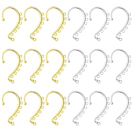 20Pcs 2 Colors Alloy Ear Cuff Findings, with 7 Loops, Ear Wrap Earring Hooks for Non Piercing Earring Making, Golden & Silver, 58x35x2mm, Hole: 2.5mm, 10Pcs/color