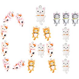 SUNNYCLUE 1 Box 20Pcs Mini Cat Charms Resin Cartoon Pet Animal Pendants Kitty Jewelry Findings Charm Accessory for Women Beginners DIY Earring Necklace Bracelet Making Keychain Decor