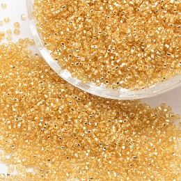 Honeyhandy 6/0 Round Glass Seed Beads, Silver Lined Square Hole, Transparent Colours, Goldenrod, 3.6~4.0mm, Hole: 1.2mm, about 5000pcs/pound