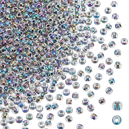 PandaHall Elite 1638Pcs Transparent Inside Colours Rainbow Glass Seed Beads, Round, Colorful, 4x3mm, Hole: 1.4mm