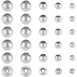 Arricraft 30 Pcs 5 Sizes 202 Stainless Steel Ring Beads, Metal Large Hole Round Beads Spacer Beads Rubber Inside Slider Beads Stopper Beads for Jewelry Making