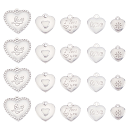 DICOSMETIC 20Pcs 5 Style Stainless Steel Heart Shape Tag Pendants Hypoallergenic Charms Tiny Heart Side Pendants Valentine’s Day Accessories for DIY Love Necklaces Bracelets Charms