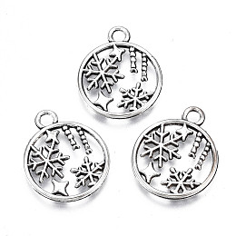 Honeyhandy Tibetan Style Alloy Pendants, Lead Free & Cadmium Free, FLat Round with Snowflake, Antique Silver, 19x16x1.5mm, Hole: 2mm, about 568pcs/500g