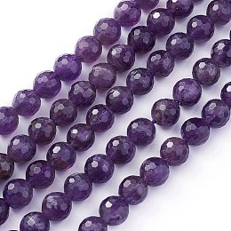 Honeyhandy Gemstone Strands, Faceted(128 Facets) Round, Amethyst, Bead: about 8mm in diameter, hole: 0.8mm, 15 inch, 48pcs/strand